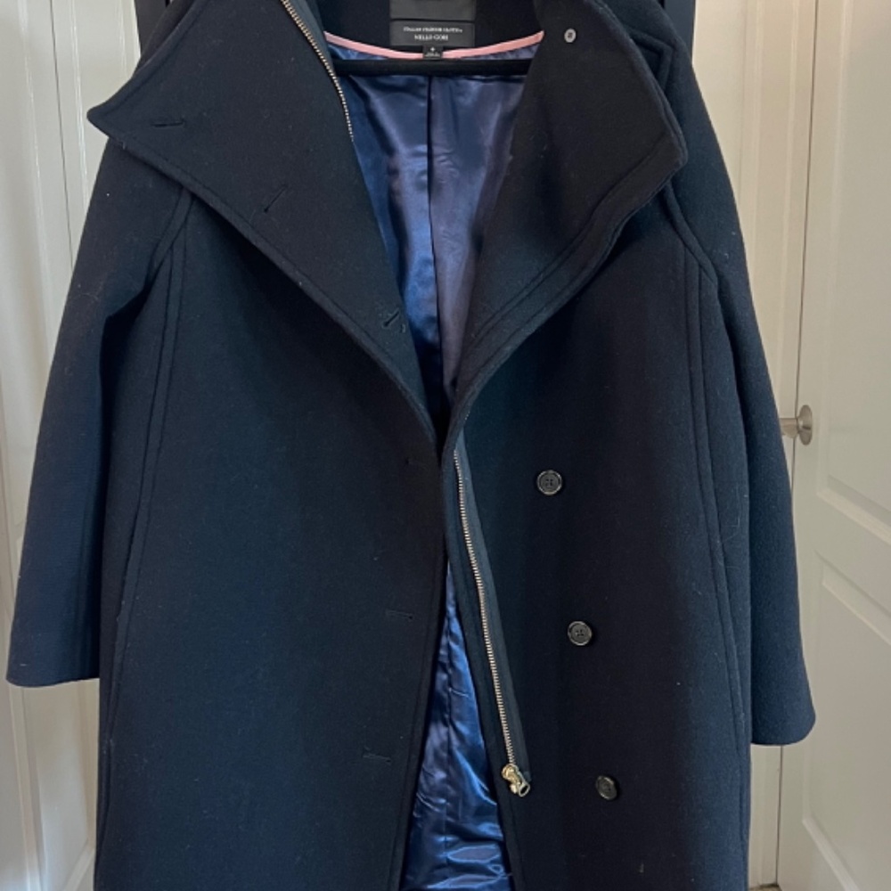 J Crew Villa Cocoon Wool Coat (Italian Stadium Cloth by Nello Gori) Black Size 8